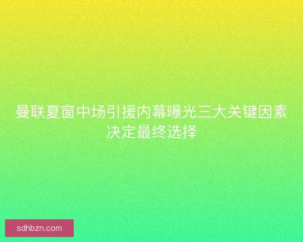 曼联夏窗中场引援内幕曝光三大关键因素决定最终选择